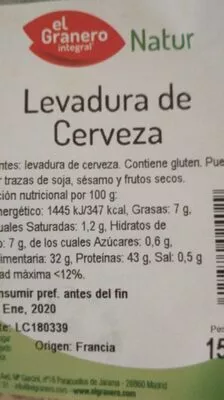 Levadura de cerveza El Granero Integral , code 8422584024029