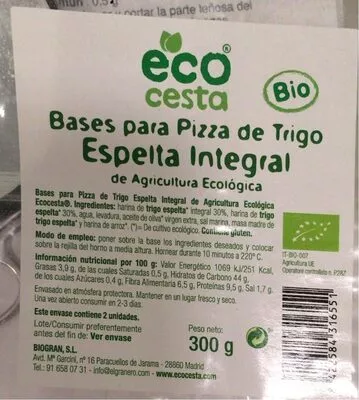 Bases para pizza de espelta integral ecocesta , code 8422584316551