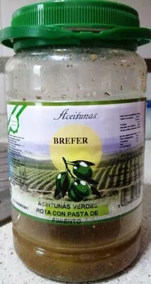 Aceitunas verdes rota con pasta de pimiento Brefer 1250 g (neto), 600 g (escurrido), 1400 ml, code 8422666212344