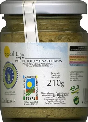 Paté vegetal  de tofu y finas hierbas Special Line 210 g, code 8422791004920