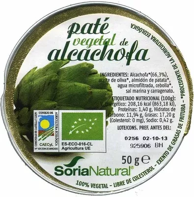 Paté vegetal de alcachofa Soria Natural 50 g, code 8422947520212