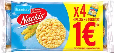 Nackis tortitas de maíz packs Bicentury 130,4 g (4 x 2 x 7,5 g), code 8423207206754