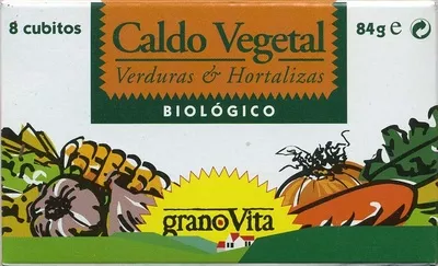 Caldo vegetal biológico GranoVita 84 g (8 cubitos x 10,5 g), code 8423266500534