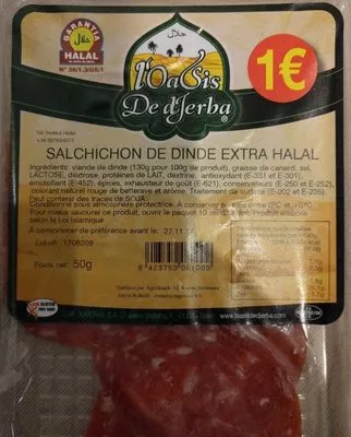 Salchichon de dinde extra halal L'oasis De Djerba 50g, code 8423759061009