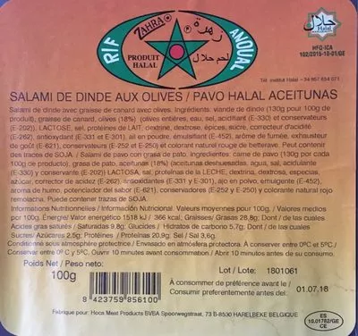 Salami de Dinde aux Olives Zahra 100 g, code 8423759856100