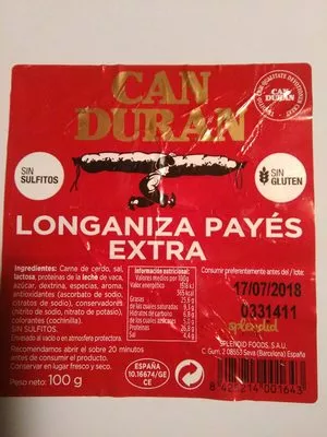 Longaniza payés extra Can Duran 100 g, code 8425214001643