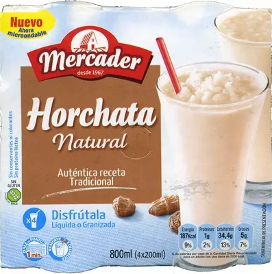 Horchata natural granizada sin gluten Mercader 800 ml (4 x 200 ml), code 8425991411901