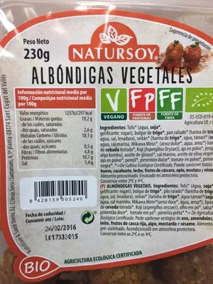 Albóndigas vegetales Natursoy, Nutrition & Santé Iberia S.L., Nutrition & Santé S.A.S., Otsuka Pharmaceutical Co. Ltd., Otsuka Holdings Co. Ltd. 230 g, code 8428159005240