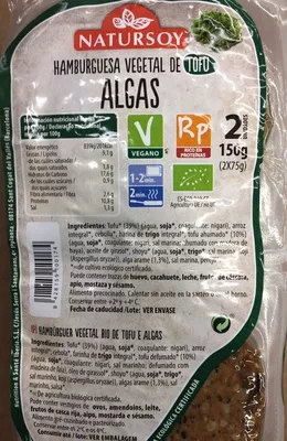 Hamburguesa vegetal de tofu algas Natursoy, Nutrition & Santé Iberia S.L., Nutrition & Santé S.A.S., Otsuka Pharmaceutical Co. Ltd., Otsuka Holdings Co. Ltd. 150 g (2 x 75 g), code 8428159100174