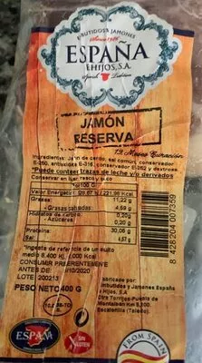 Jamon reserva España e Hijos 400 g, code 8428204007359