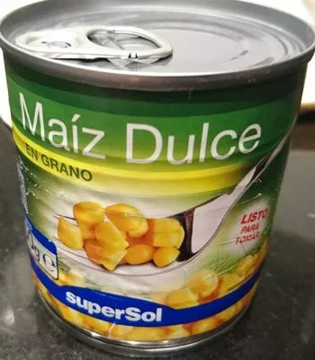 Maíz Dulce en grano Supersol 150 g neto, 140 g escurrido, 212 ml, code 8430803035435