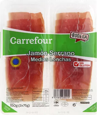 Jamón curado medias lonchas extrafinas Carrefour 2 x 75 g, code 8431876139471