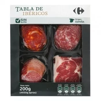 Tabla ibéricos (paleta+lomo+chorizo+salchichón) Carrefour 4 x 50 g, code 8431876164299