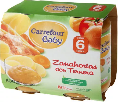 Tarrito zanahoria con ternera Carrefour Baby 2 x 250 g, code 8431876230277