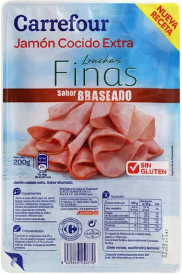 Jamón cocido braseado finas lonchas Carrefour , code 8431876250770