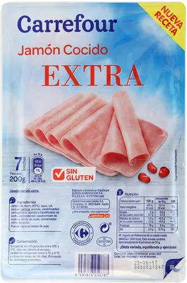 Jamón cocido extra loncha Carrefour 200 g, code 8431876250787