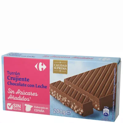 Turrón crujiente de leche sin azúcar Carrefour 200 g, code 8431876269345