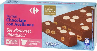 Turrón chocolate avellanas sin azúcar Carrefour 200 g, code 8431876269352