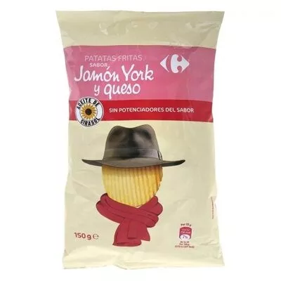 Patatas fritas onduladas jamón york y queso Carrefour 150 g, code 8431876270471