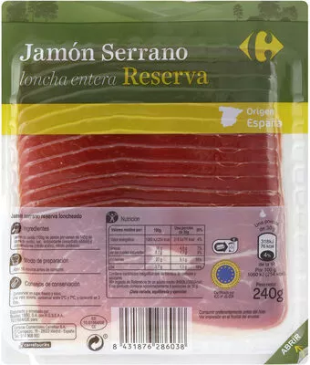 Jamon Serrano Reserva Loncha Carrefour 240 g, code 8431876286038