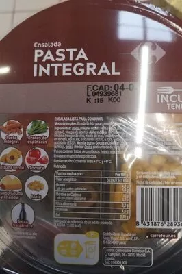 Ensalada pasta integral Carrefour, Vega Mayor , code 8431876289367