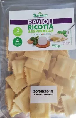 Ravioli ricotta y espinacas bonnatura 250 g, code 8432022000119