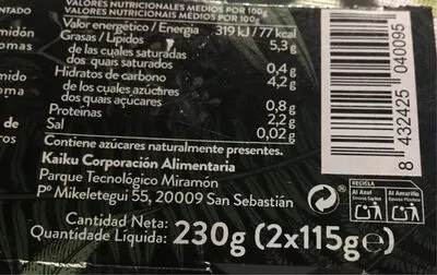 Begetal de almendra natural sin azucares Kaiku 2 x 115 g, code 8432425040095