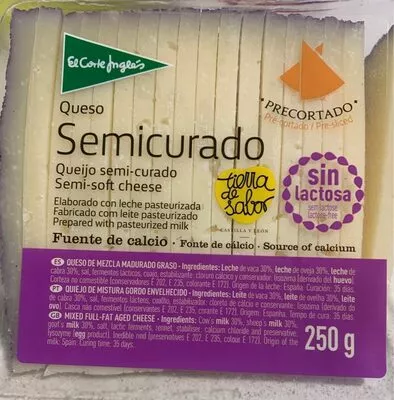 Queso semicurado sin lactosa El Corte Inglés 250 g, code 8433329102421