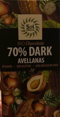 Bio Chocolate 70% dark avellanas Sol Natural , code 8435037801993