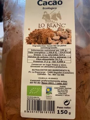 Cacao ecologicolo lo blanc  150 g, code 8435107618155