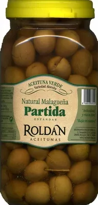 Aceituna verde natural malagueña partida Roldán Aceitunas 1325 g (neto), 830 g (escurrido), code 8436013677014