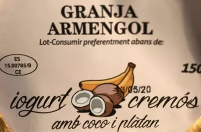 Iogurt cremós amb coco i plàtan Granja Armengol , code 8436037002151