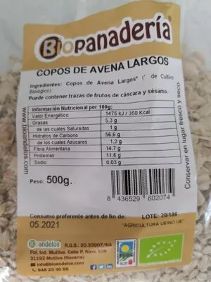 Copos de Avena Largos Biopanadería 500 g, code 8436529602074