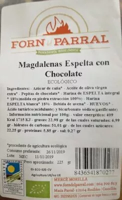 Magdalenas espelta con chocolate  , code 8436541870277