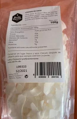 Láminas de coco Body Genius 100 g, code 8436552200155