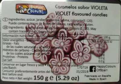 Caramelos sabor violeta Happy Colours 150 g, code 8436560026167