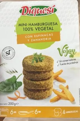 Mini-Hamburguesa con espinacas y zanahoria Diquesí 200 g (4 Uds), code 8436568690766