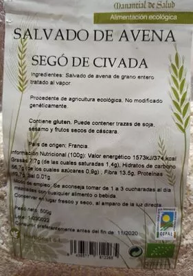 Salvado de avena manantial de salud , code 8436577812265