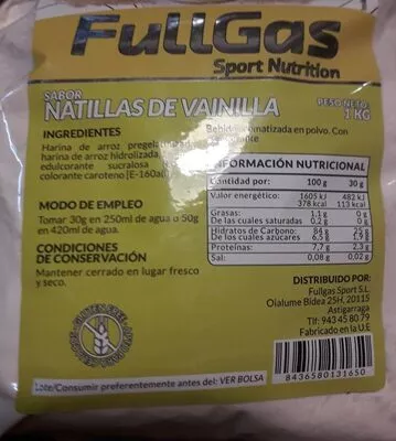 Harina de arroz sabor natillas FullGas 1 kg, code 8436580131650