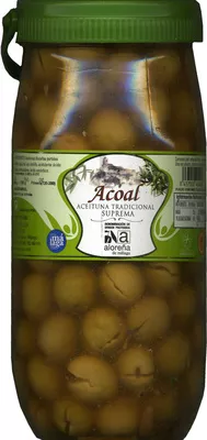 Aceitunas verdes partidas Aloreña de Málaga Acoal 1.996 g (neto), 1.100 g (escurrido), code 8437000404088