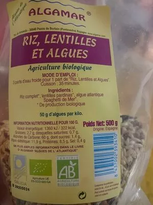 riz, lentilles,  Algues Bio Algamar Algamar 500 g, code 8437002393410