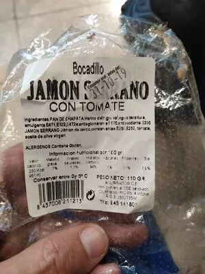 Bocadillo de jamón serrano con tomate  110 g, code 8437008211213