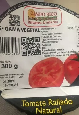 Tomate Rallado Natural Campo Rico , code 8437009074398