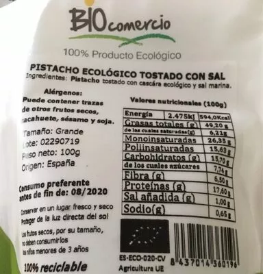 Pistacho ecológico tostado con sal  , code 8437014360196