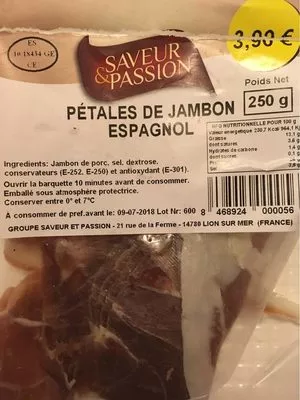 Pétales de jambon espagnol Saveur&passion, Saveur & Passion , code 8468924000056