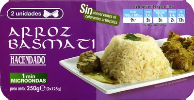 Arroz cocido basmati Hacendado 250 g (2 x 125 g), code 8480000050090