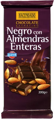 Tableta de chocolate negro con almendras 55% cacao Hacendado 200 g, code 8480000121882