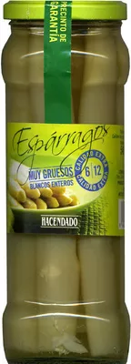 Espárragos blancos muy gruesos Hacendado 540 g (neto), 325 g (escurrido), code 8480000165619