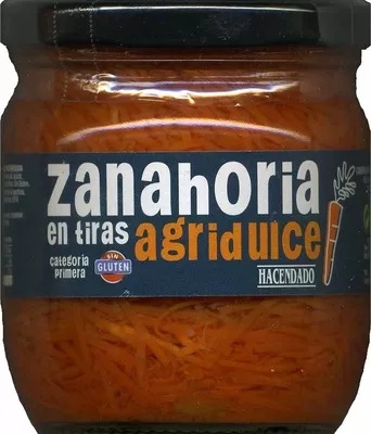 Zanahoria en tiras Hacendado 345 g (neto), 180 g (escurrido), 370 ml, code 8480000167071