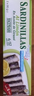 Sardinillas al Limón en Aceite de Girasol Hacendado 180 g (neto, 2 x 90 g), 130 g (escurrido, 2 x 65 g), code 8480000182067